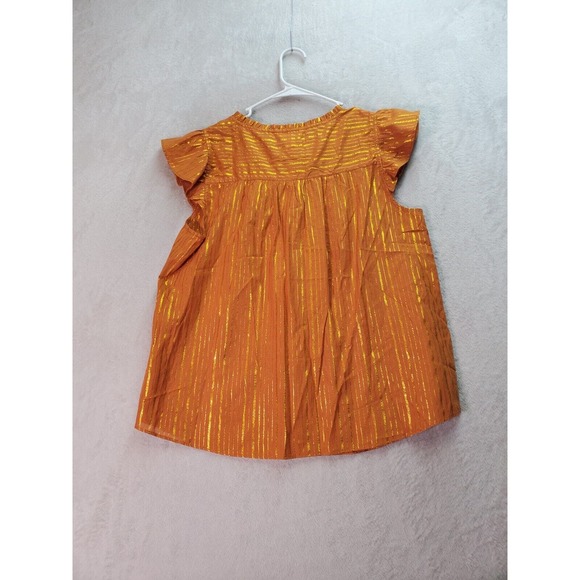 LC Lauren‎ Conrad Blouse Top Womens Medium Orange Gold Striped V Neck Drawstring - Picture 2 of 8